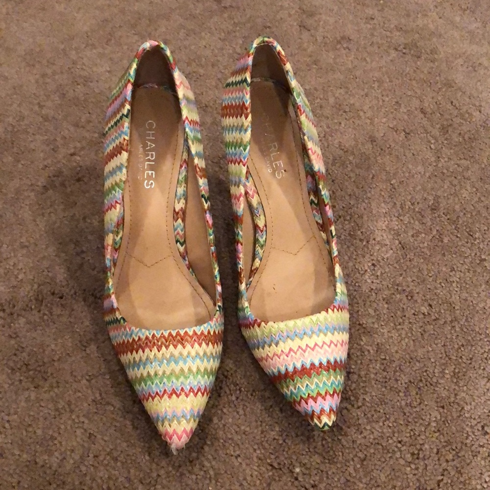 Multi colored twine fabric pumps